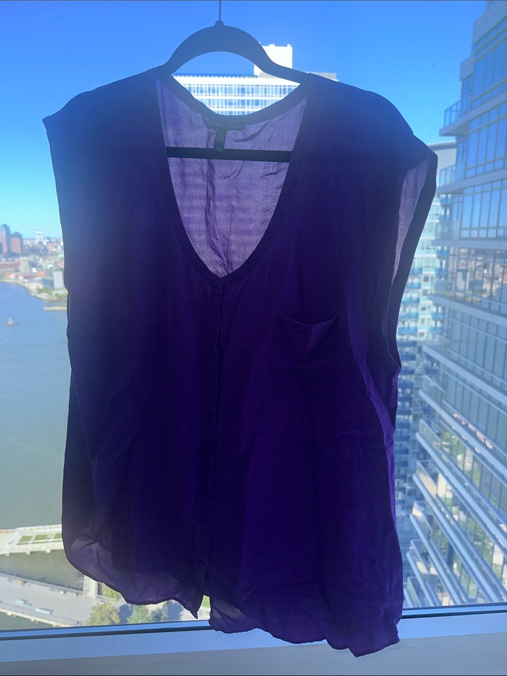 Eileen Fisher Deep Purple Sleeveless V-Neck- 100% silk